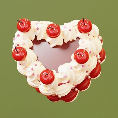 Cute Pink  Heart Shaped Birthday or Wedding Cake 3D model 7