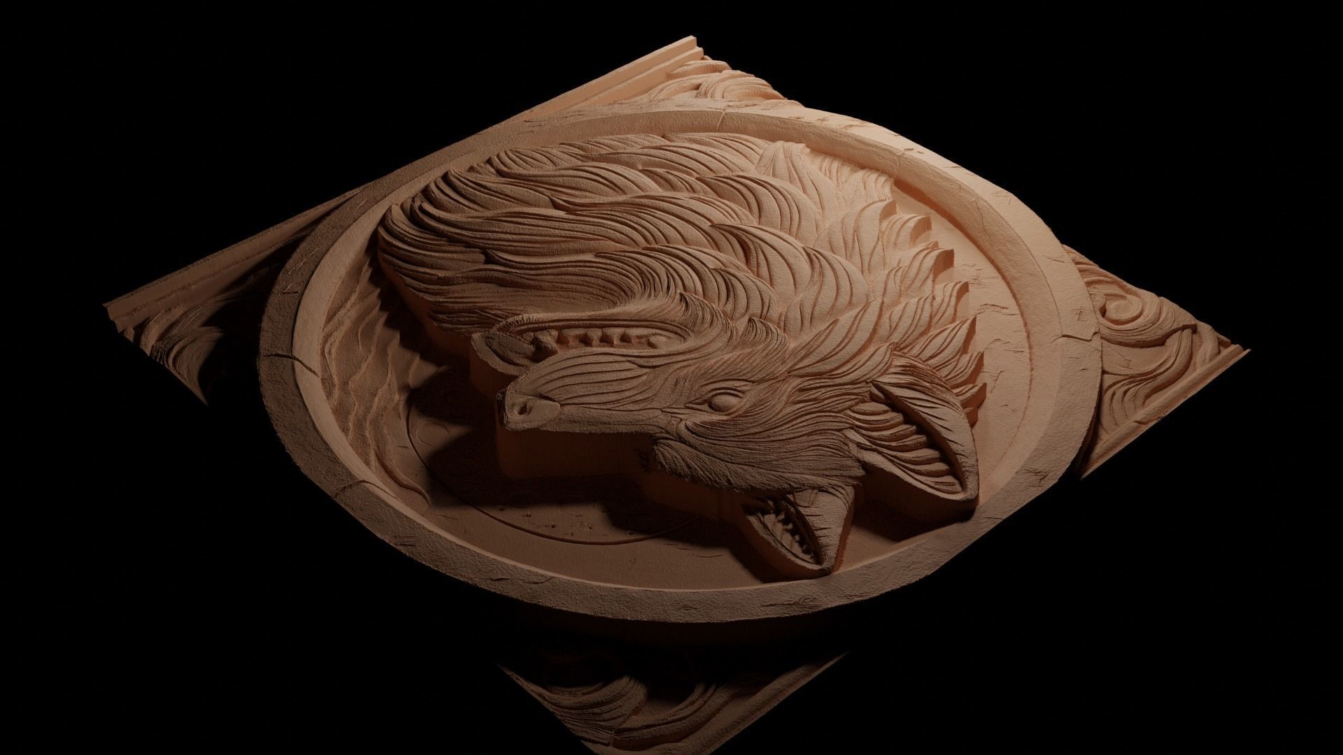 Direwolf CNC 3d Print High Relief Sand Casting 3D print model_3