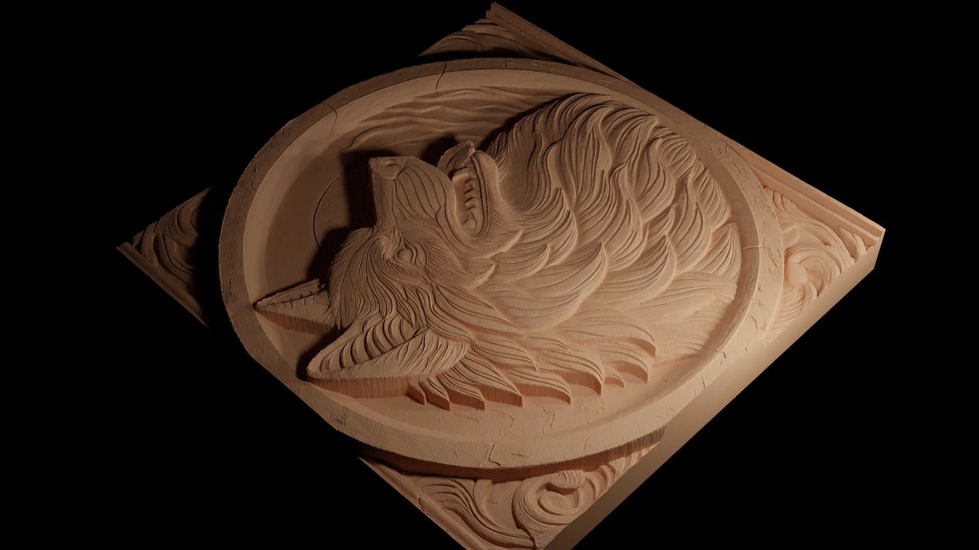 Direwolf CNC 3d Print High Relief Sand Casting 3D print model_4