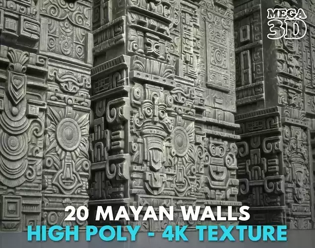 High poly Mayan Walls - 240418 3D model