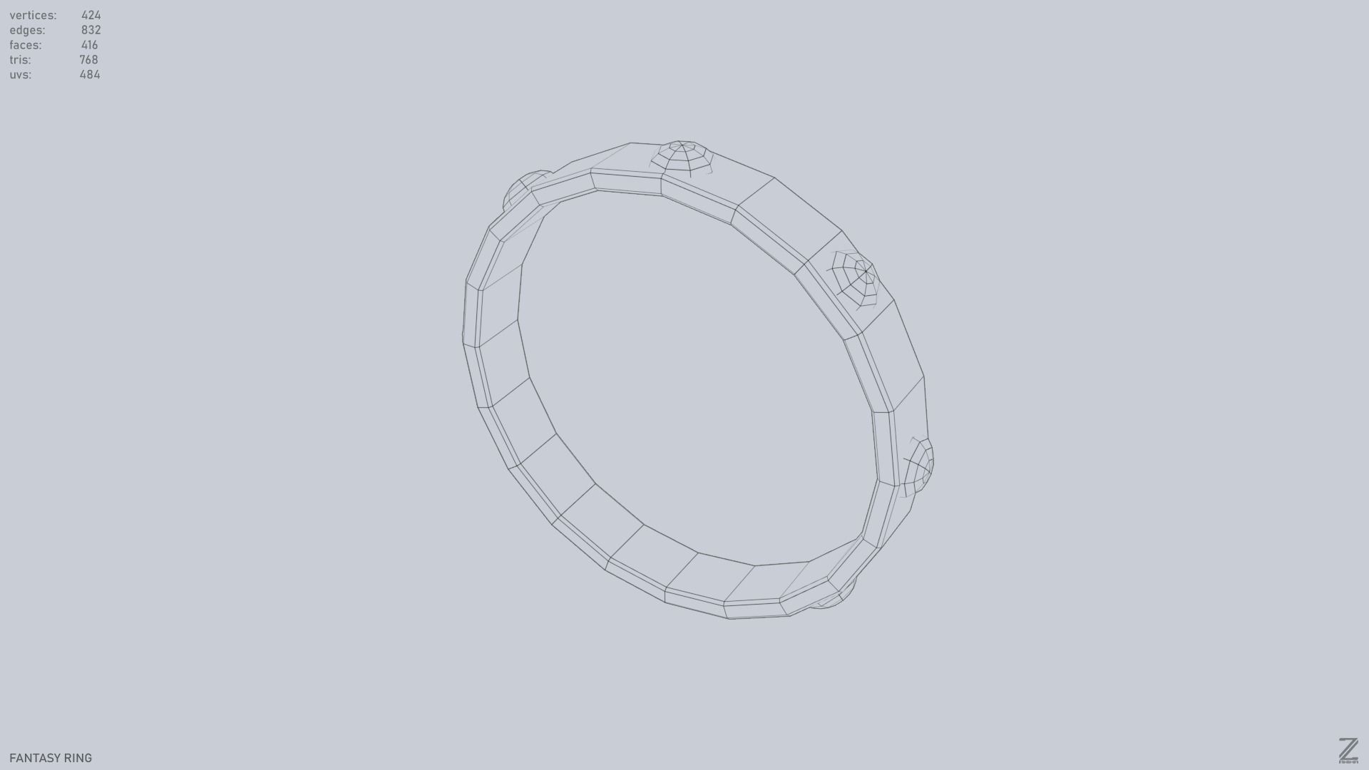 Fantasy ring Low-poly 3D model_9