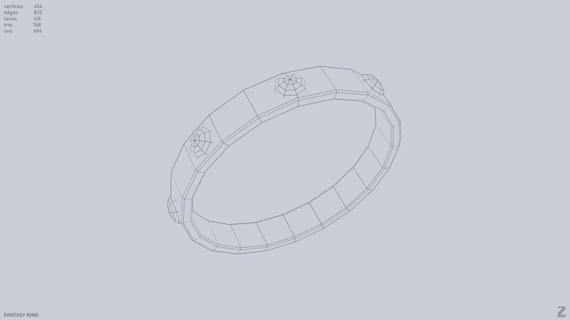 Fantasy ring Low-poly 3D model_15
