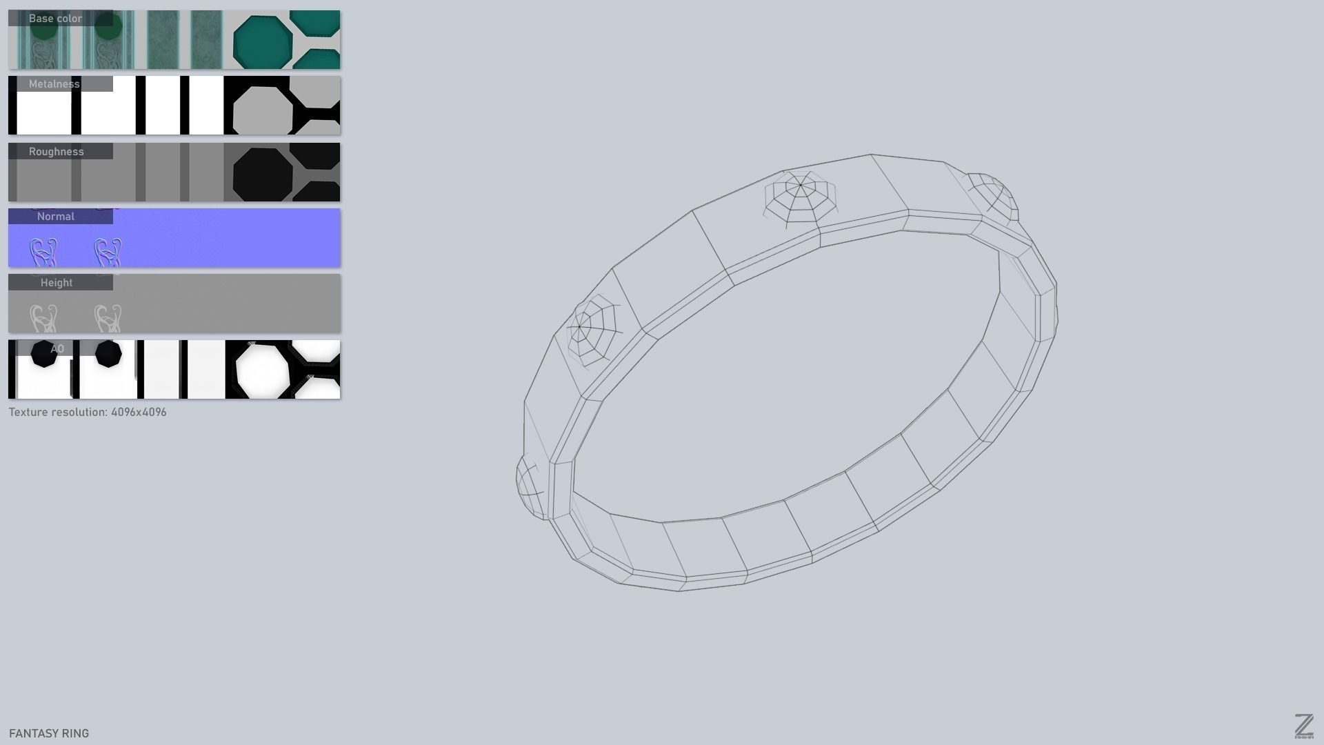 Fantasy ring Low-poly 3D model_3