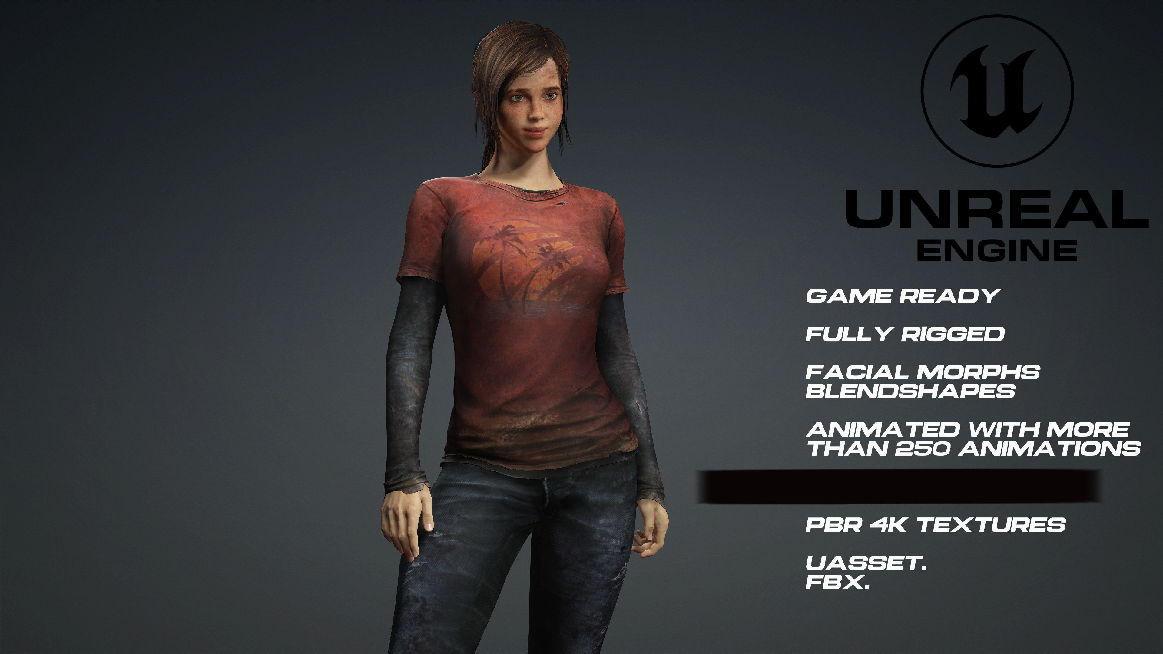 Ellie Last Of Us Full Rigged game ready Low-poly 3D model_4