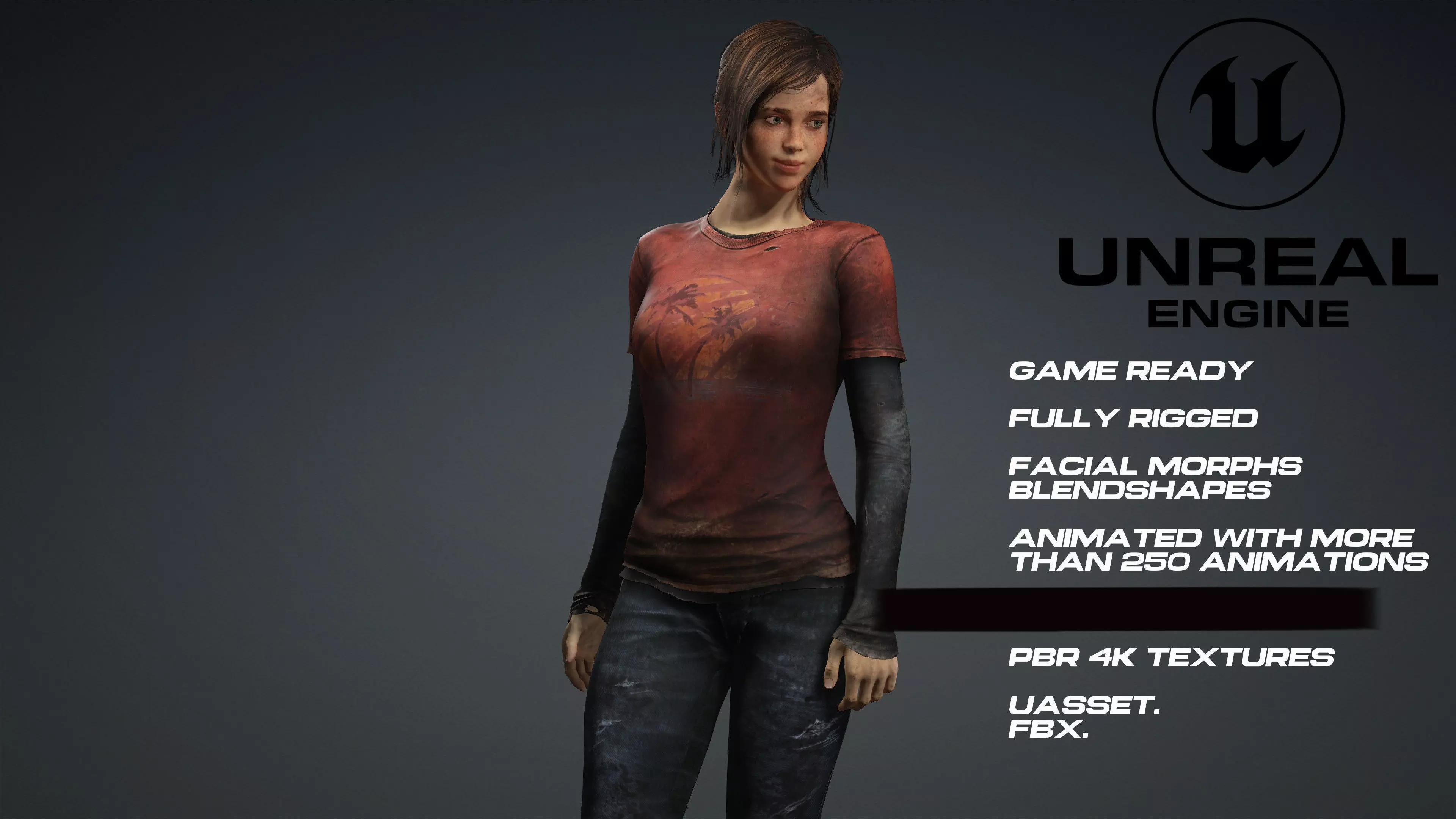 Ellie Last Of Us Full Rigged game ready Low-poly 3D model_0