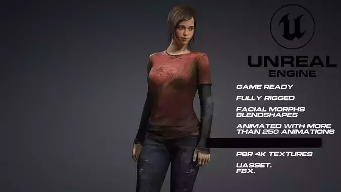 Ellie Last Of Us Full Rigged game ready Low-poly 3D model