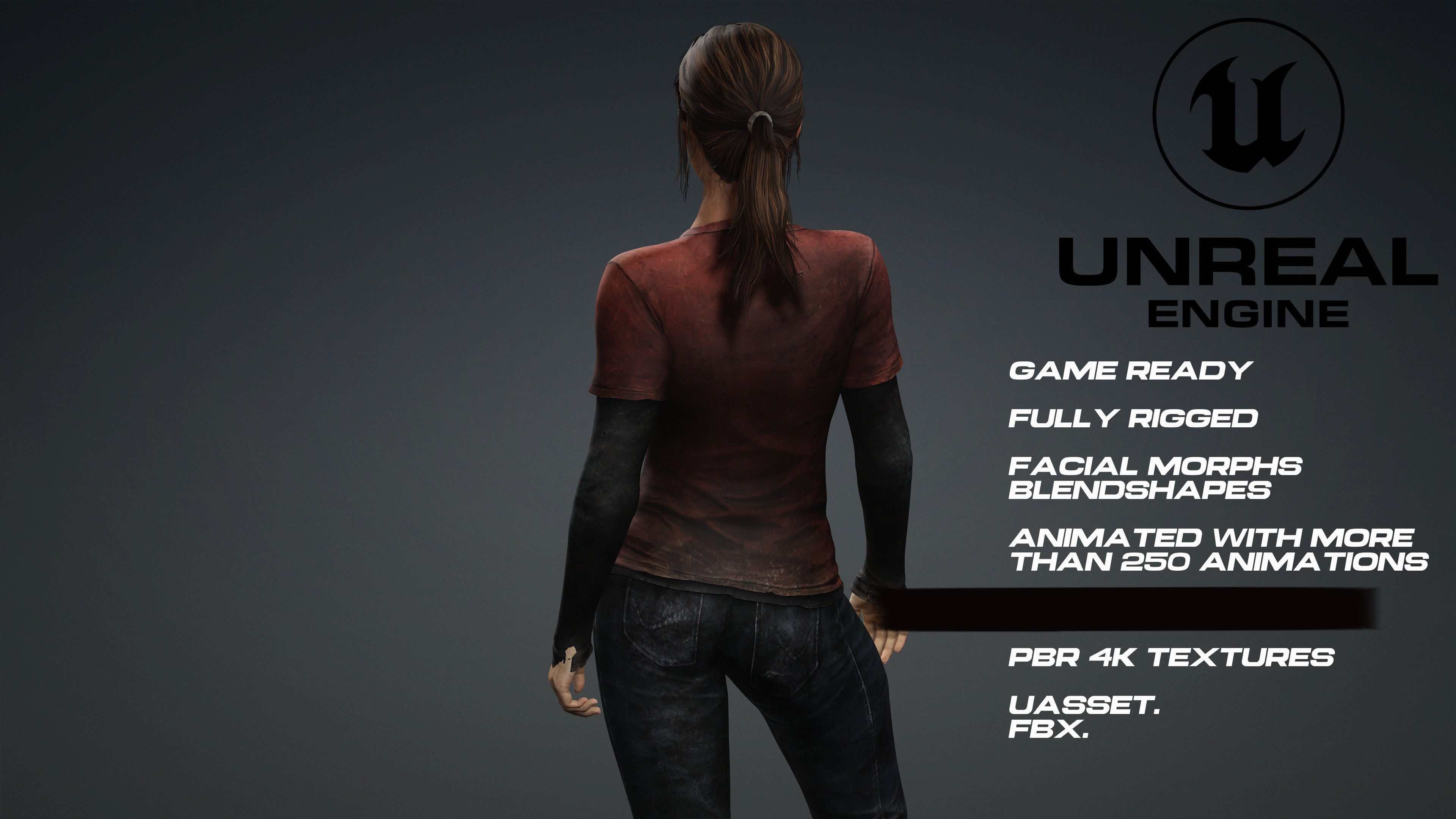 Ellie Last Of Us Full Rigged game ready Low-poly 3D model_5