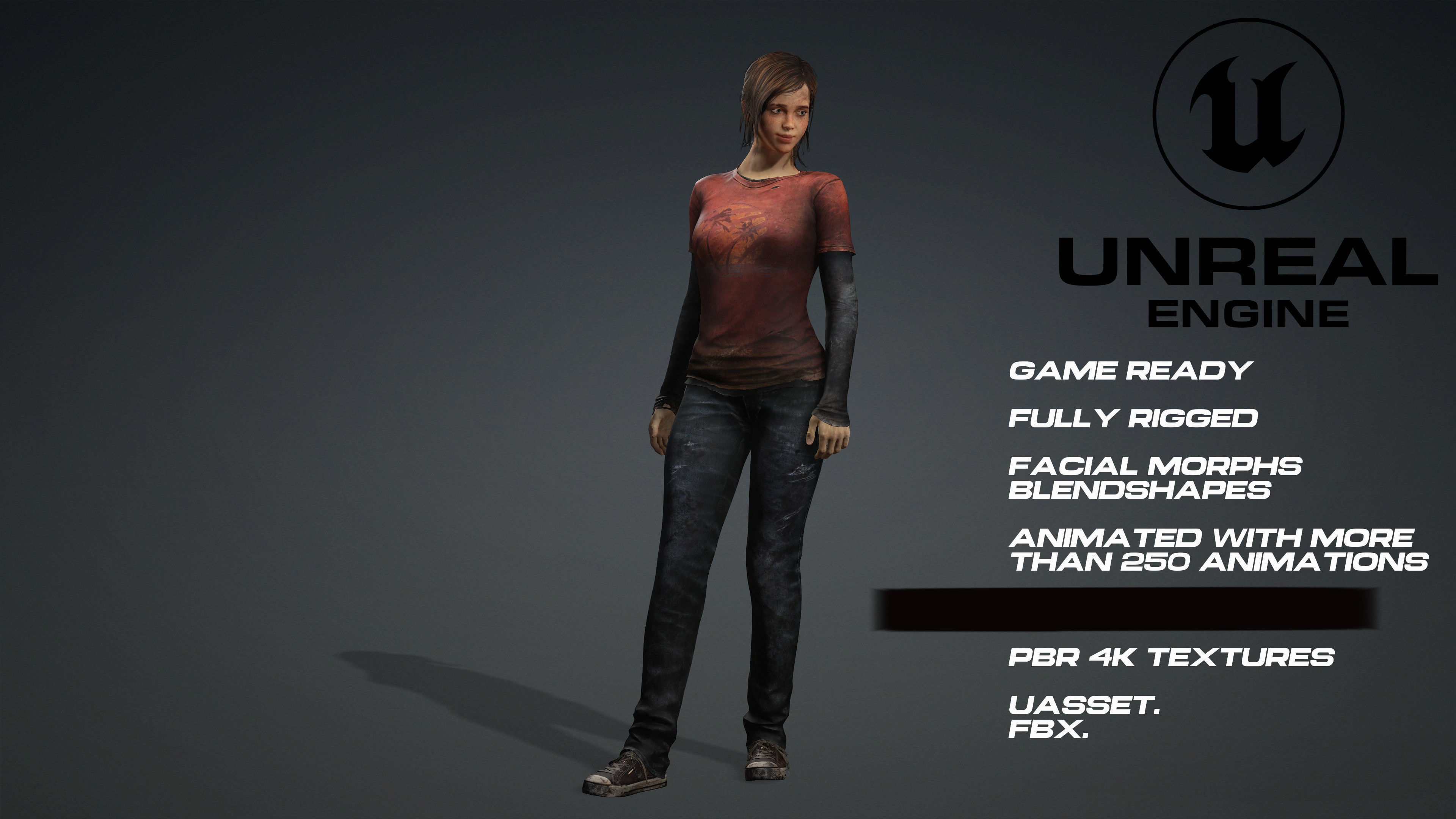 Ellie Last Of Us Full Rigged game ready Low-poly 3D model_2