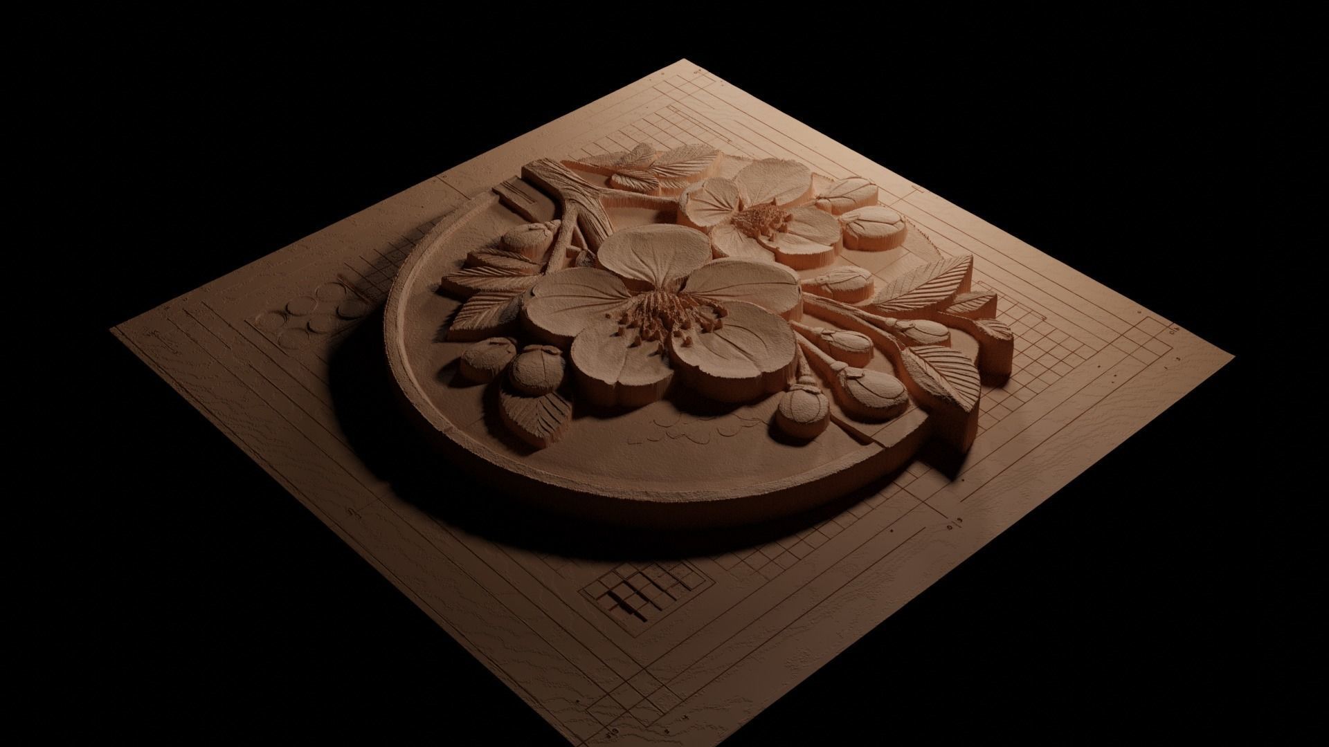 Cherry Blossom CNC 3d Print High Relief Sand Casting 3D print model_3