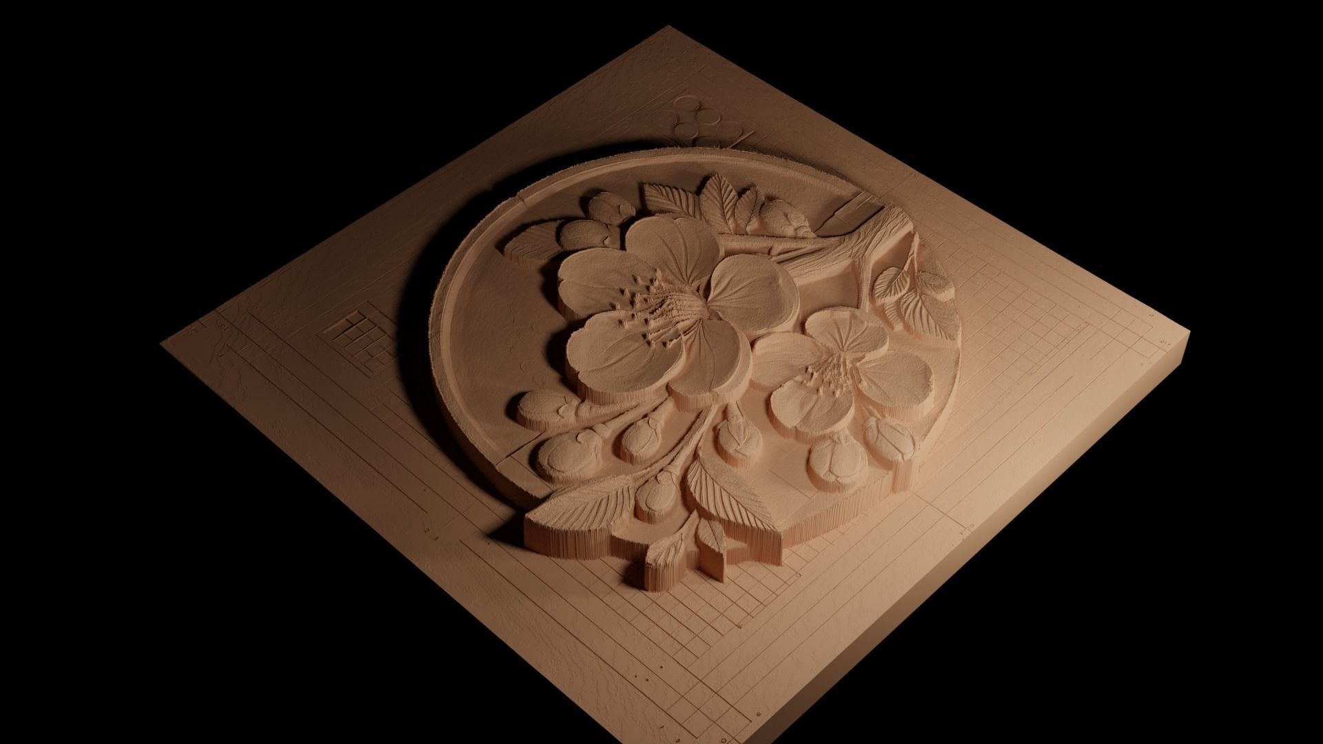 Cherry Blossom CNC 3d Print High Relief Sand Casting 3D print model_4