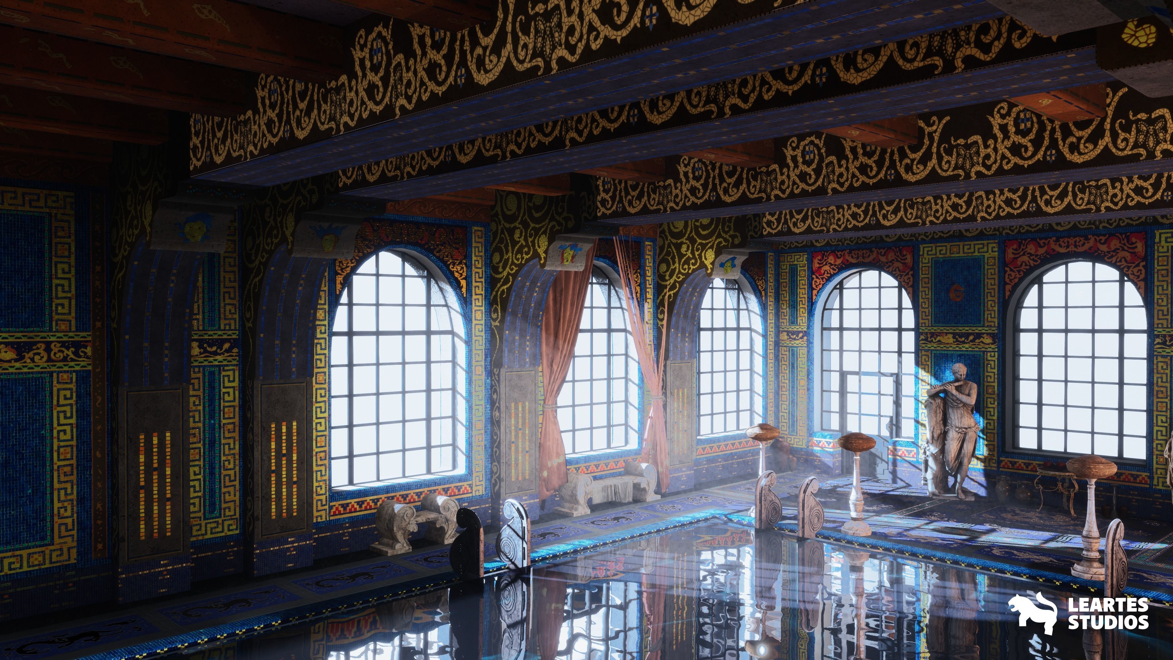 Roman Swimming Pool Environment Low-poly 3D model_13