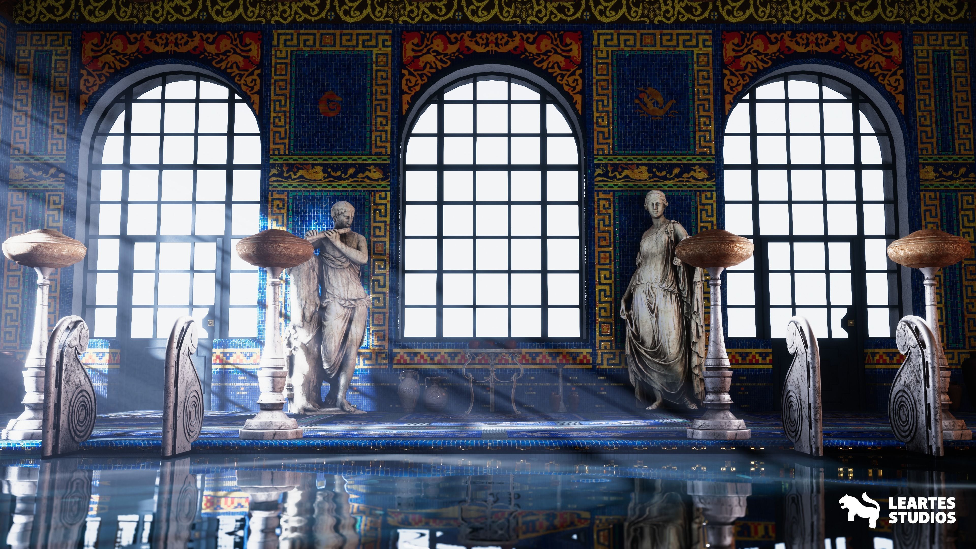 Roman Swimming Pool Environment Low-poly 3D model_2