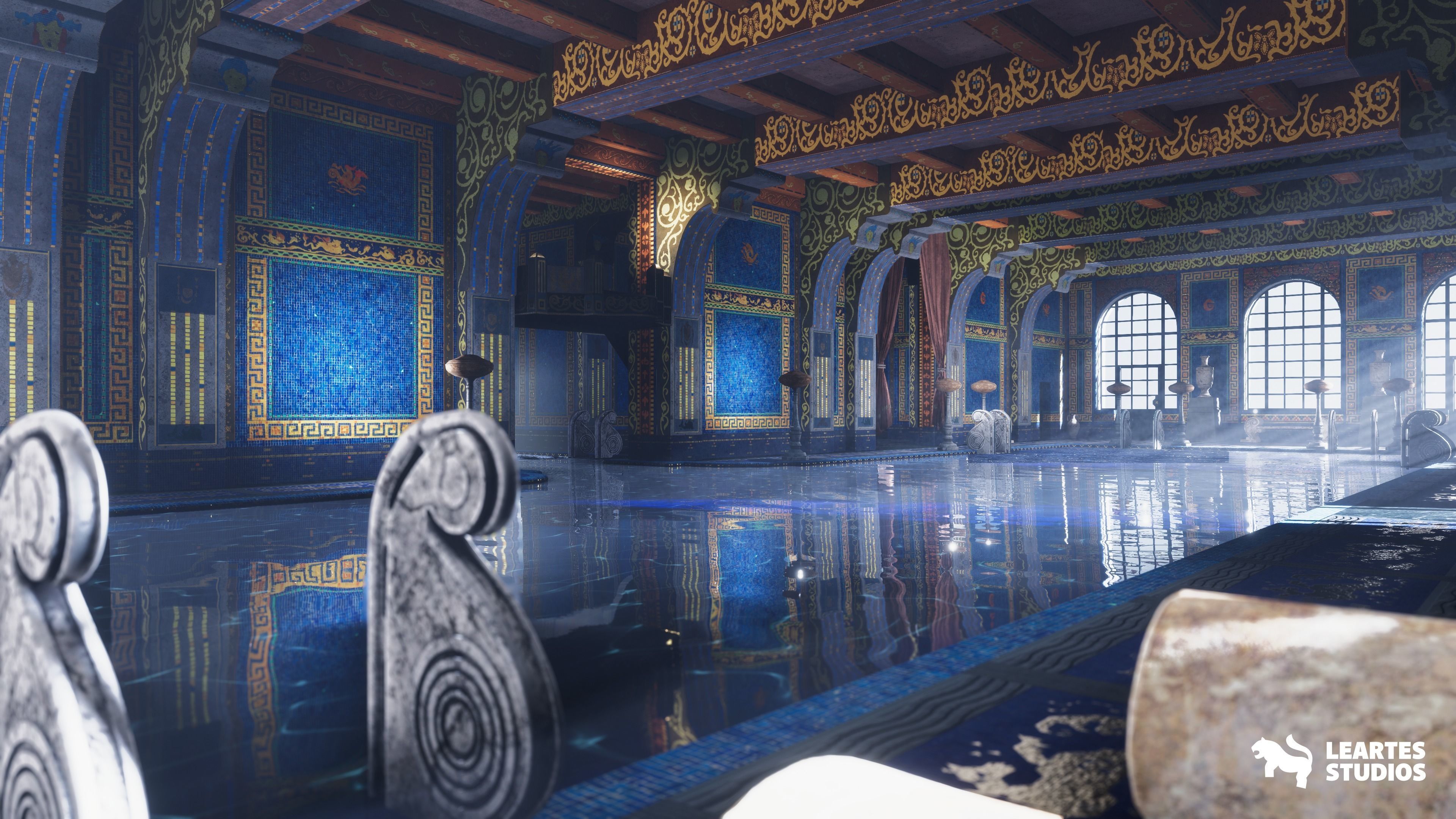 Roman Swimming Pool Environment Low-poly 3D model_1