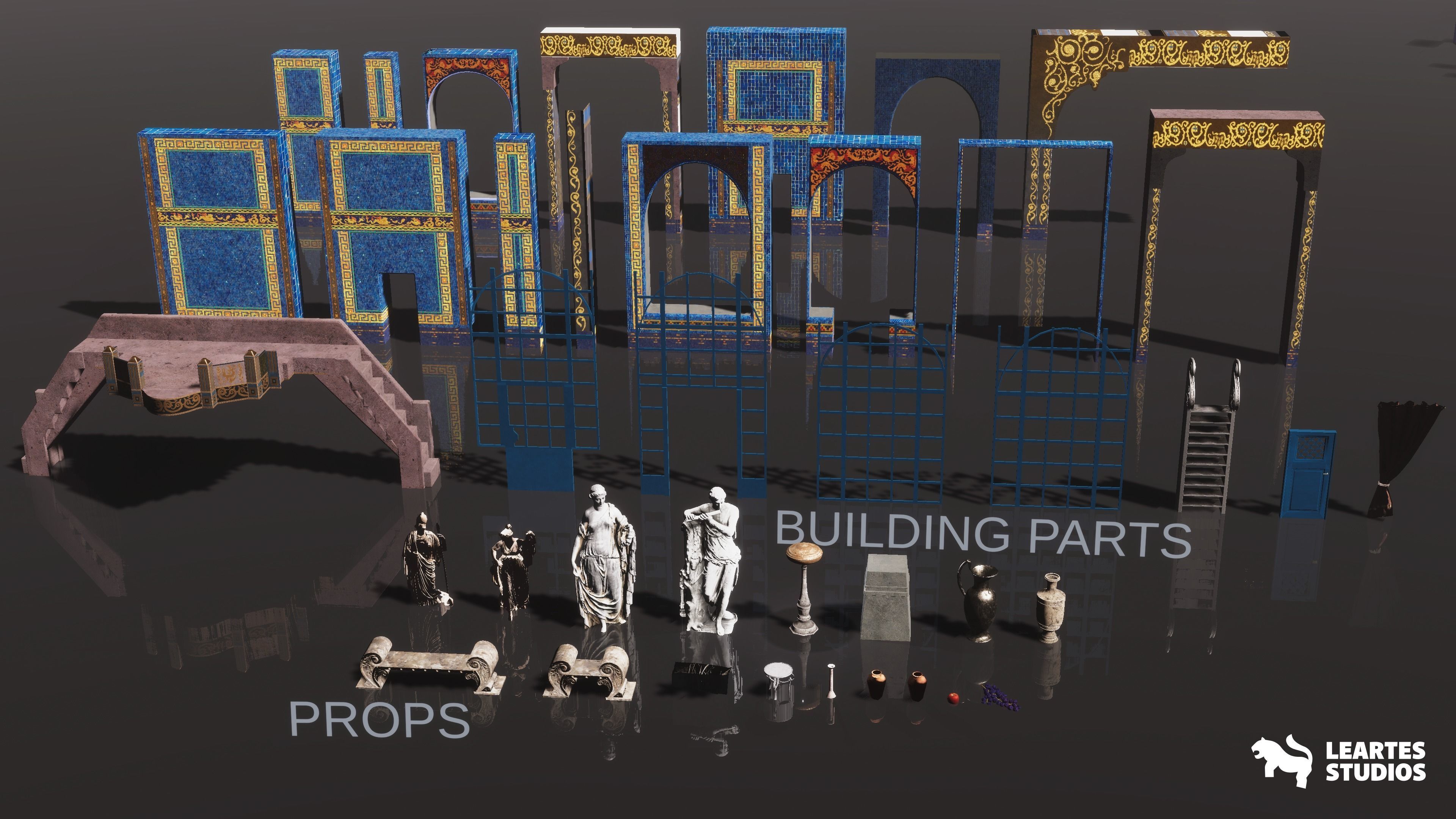 Roman Swimming Pool Environment Low-poly 3D model_9