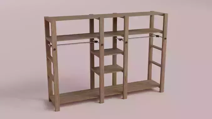 LowPoly Wooden Wardrobe GameReady Furniture Asset