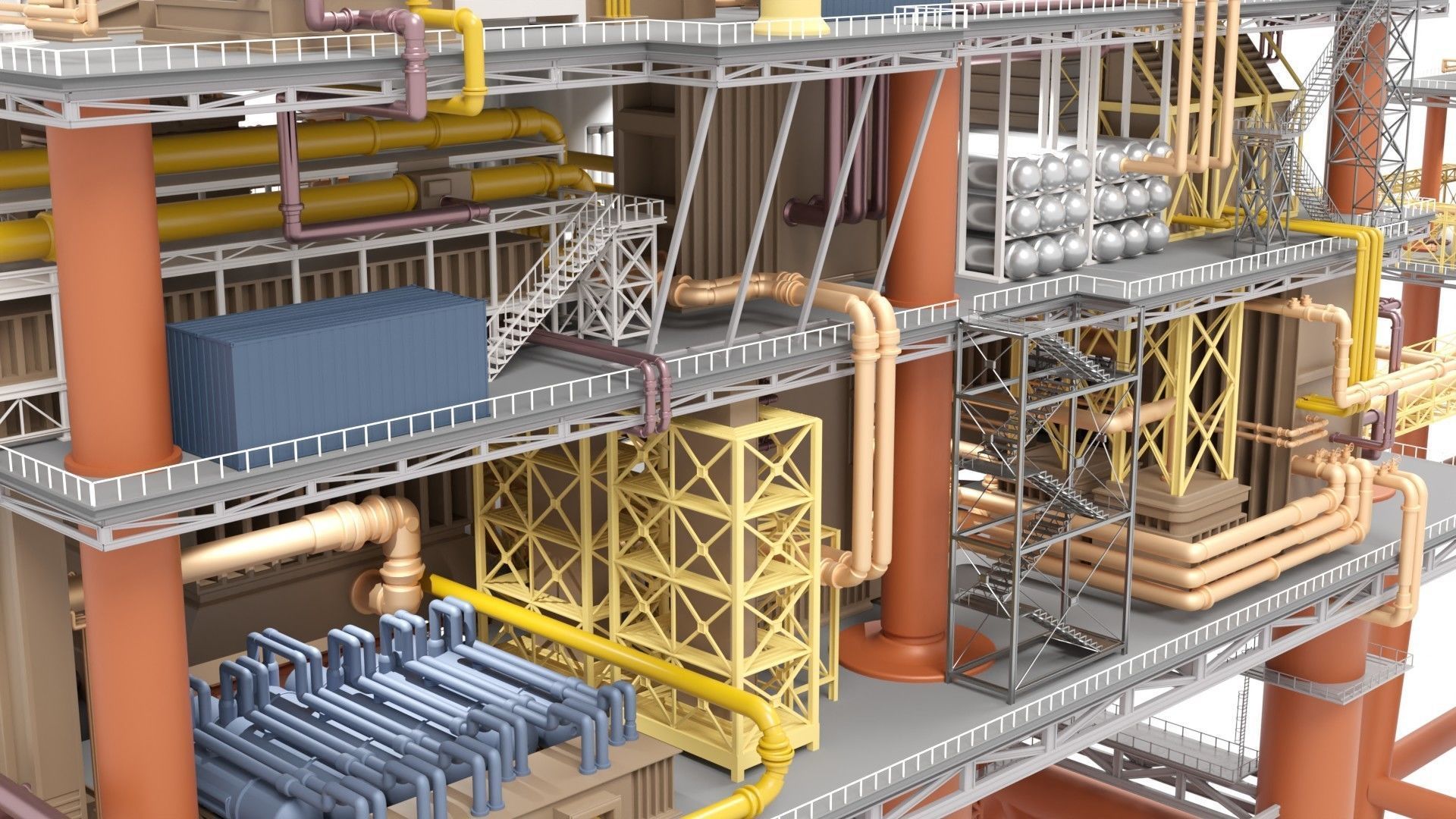 Detailed Twin Oil Rig  3D model_2