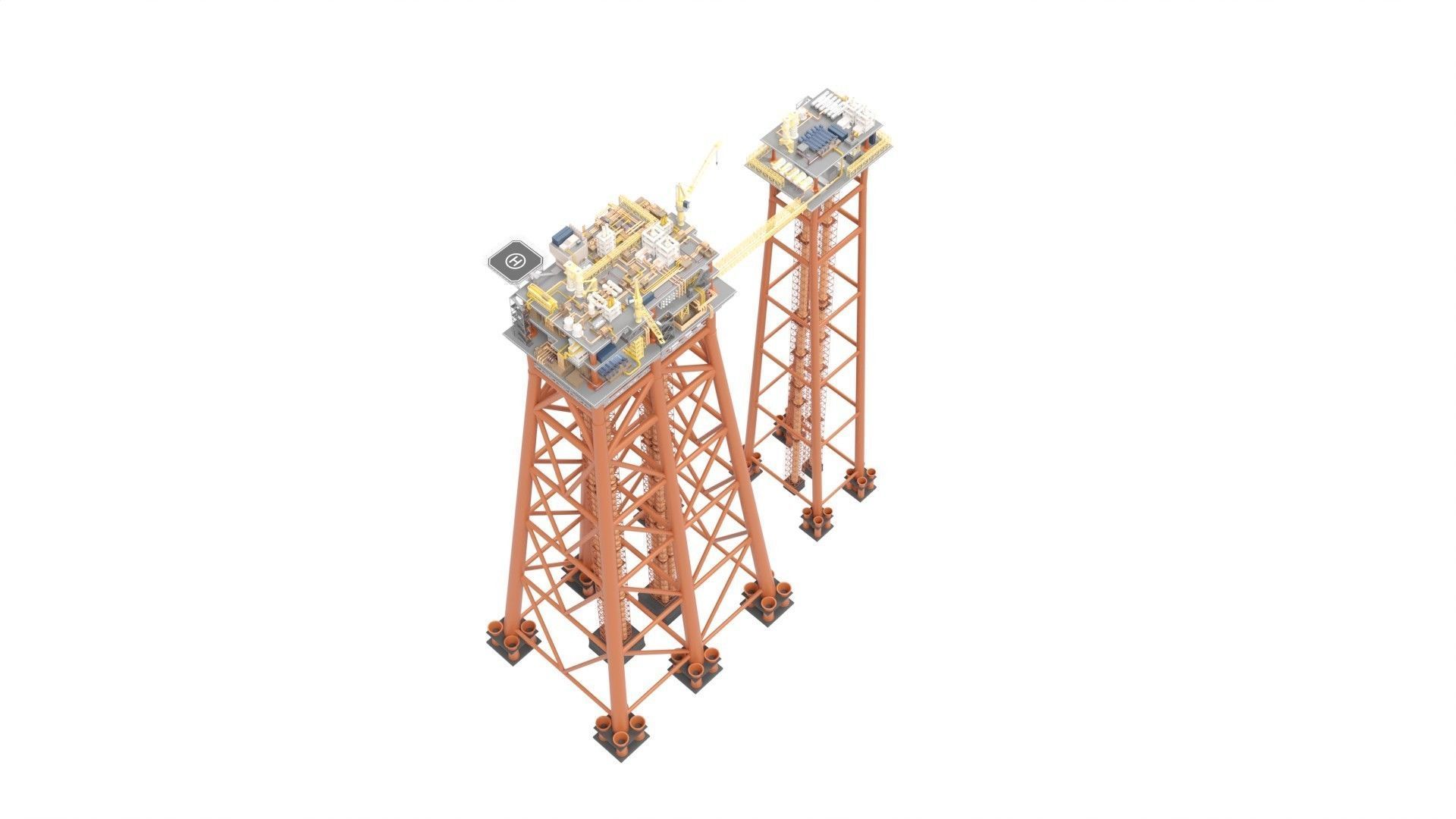 Detailed Twin Oil Rig  3D model_7