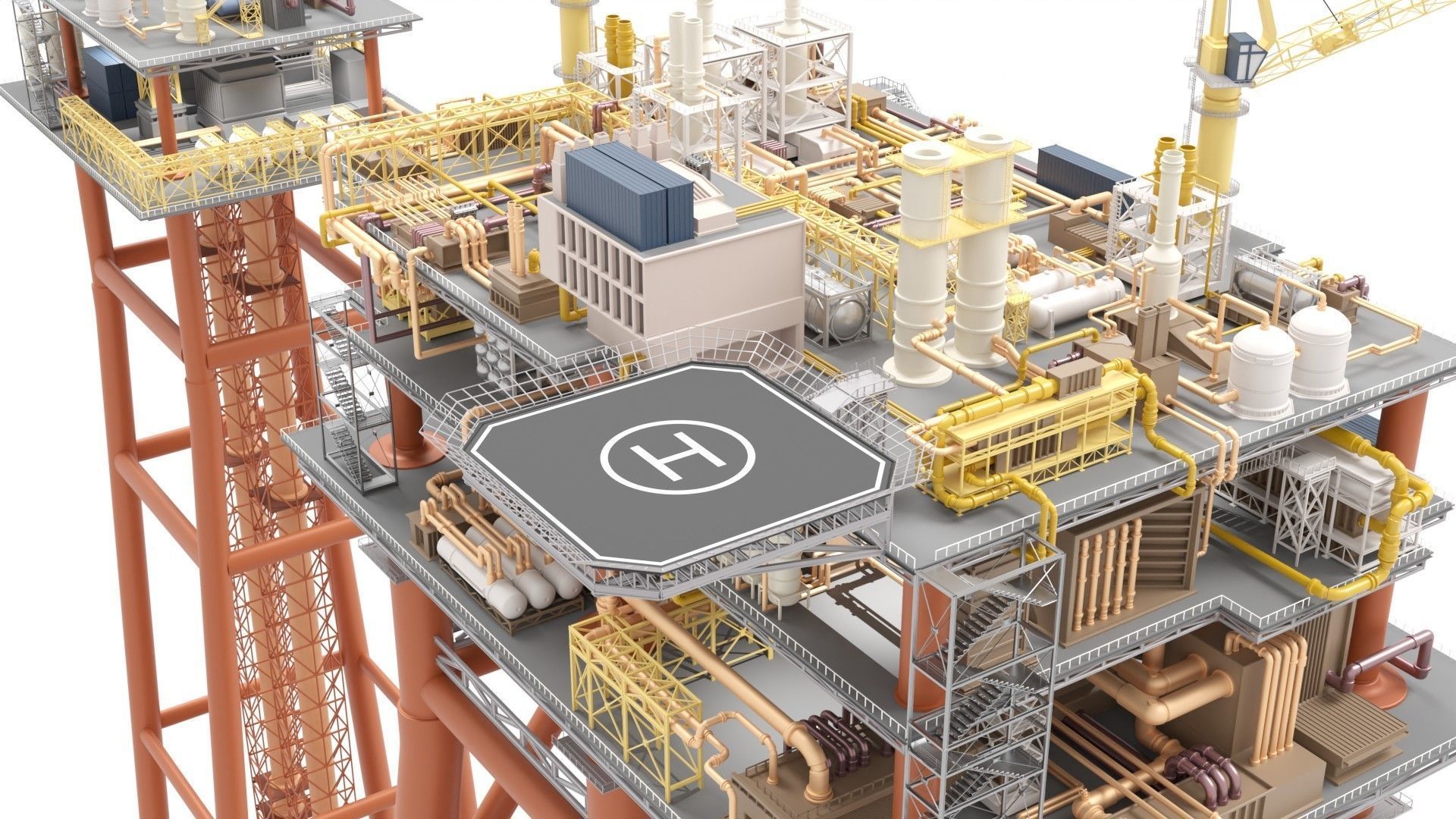 Detailed Twin Oil Rig  3D model_8