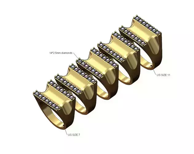 Diamond carved rectangular signet ring US sizes 7to11