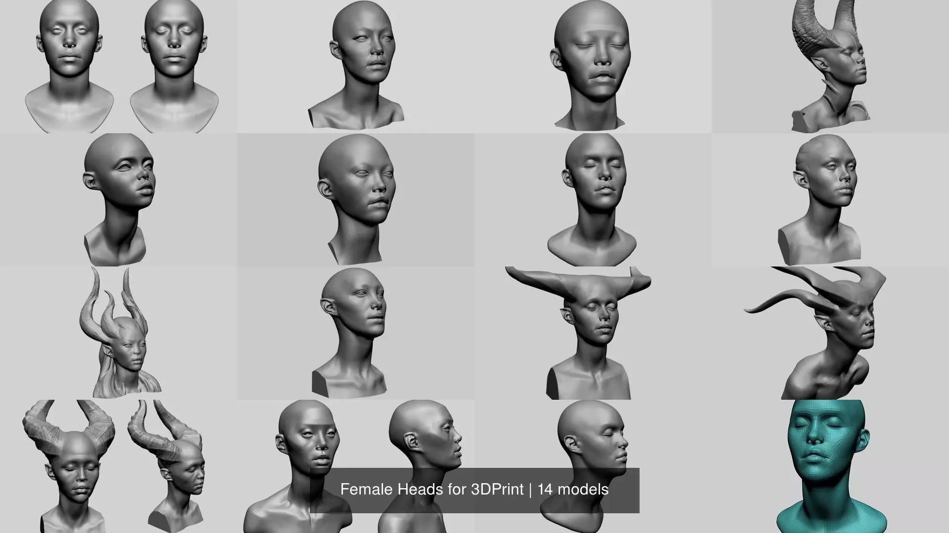 Female Heads for 3DPrint 3D Model Collection_0