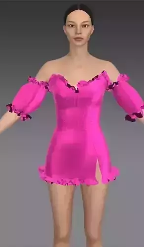 Corset dress ruffled detail  Low-poly 3D model