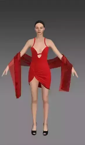 Elastic skirt dress red color