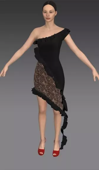 Dress one shoulderlace fabric Low-poly 3D model