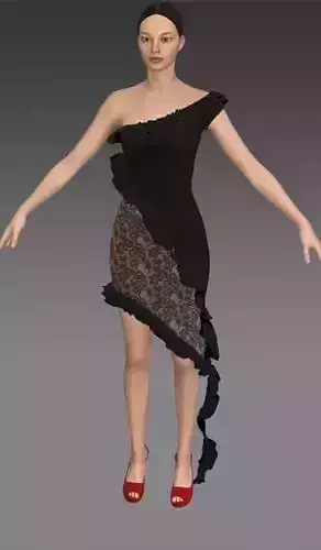 Dress one shoulderlace fabric  Low-poly 3D model