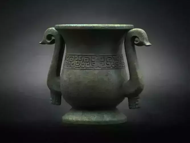 Bronze tripod with two ears Taotie type ancient