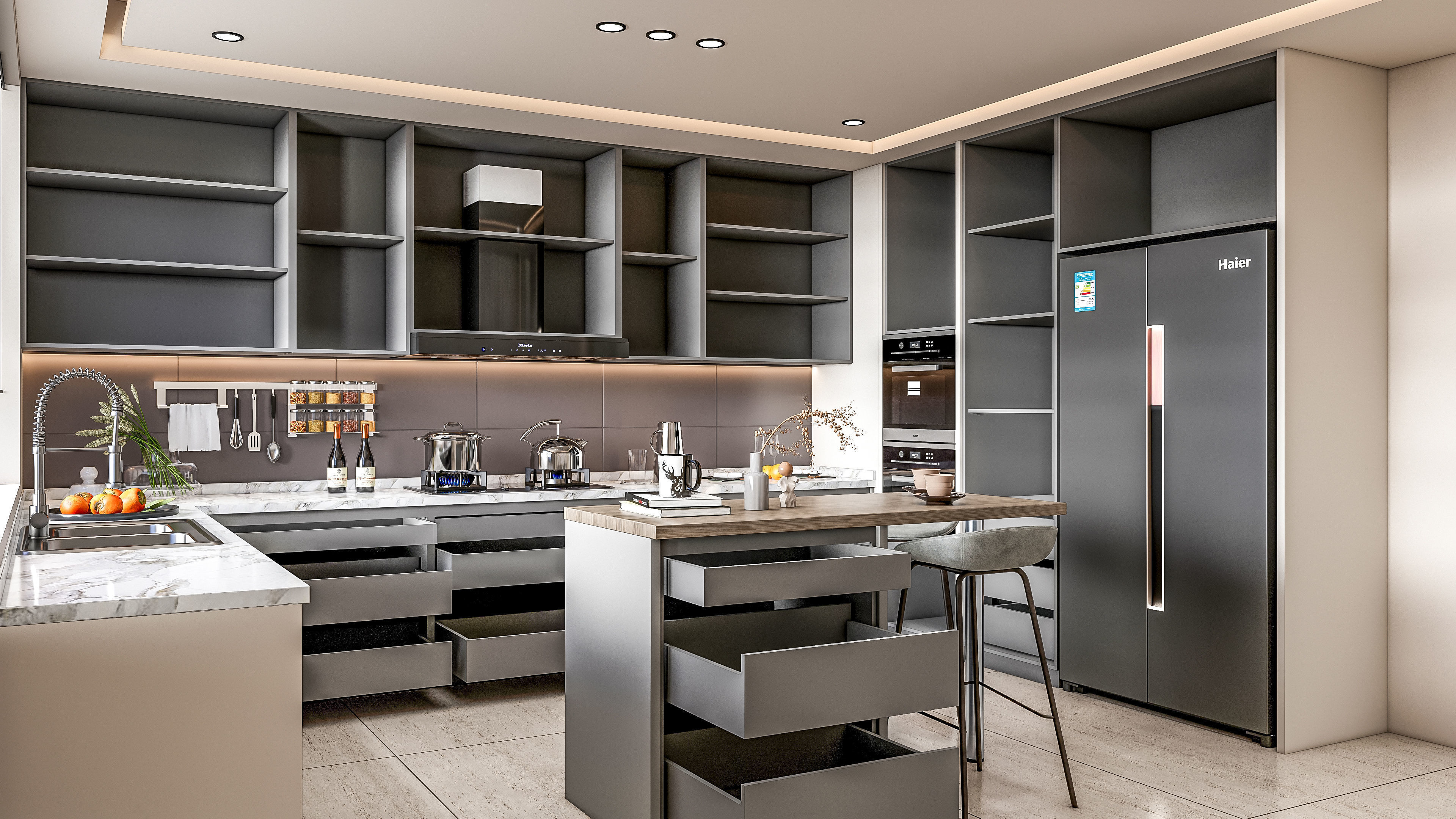 Kitchen fully parametric Resizable manufacturable 0064 3D model_14