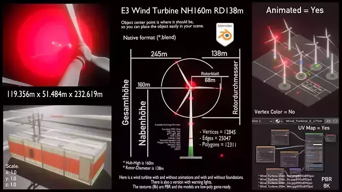 E3 Wind Turbine NH160m RD138m Low-poly 3D model