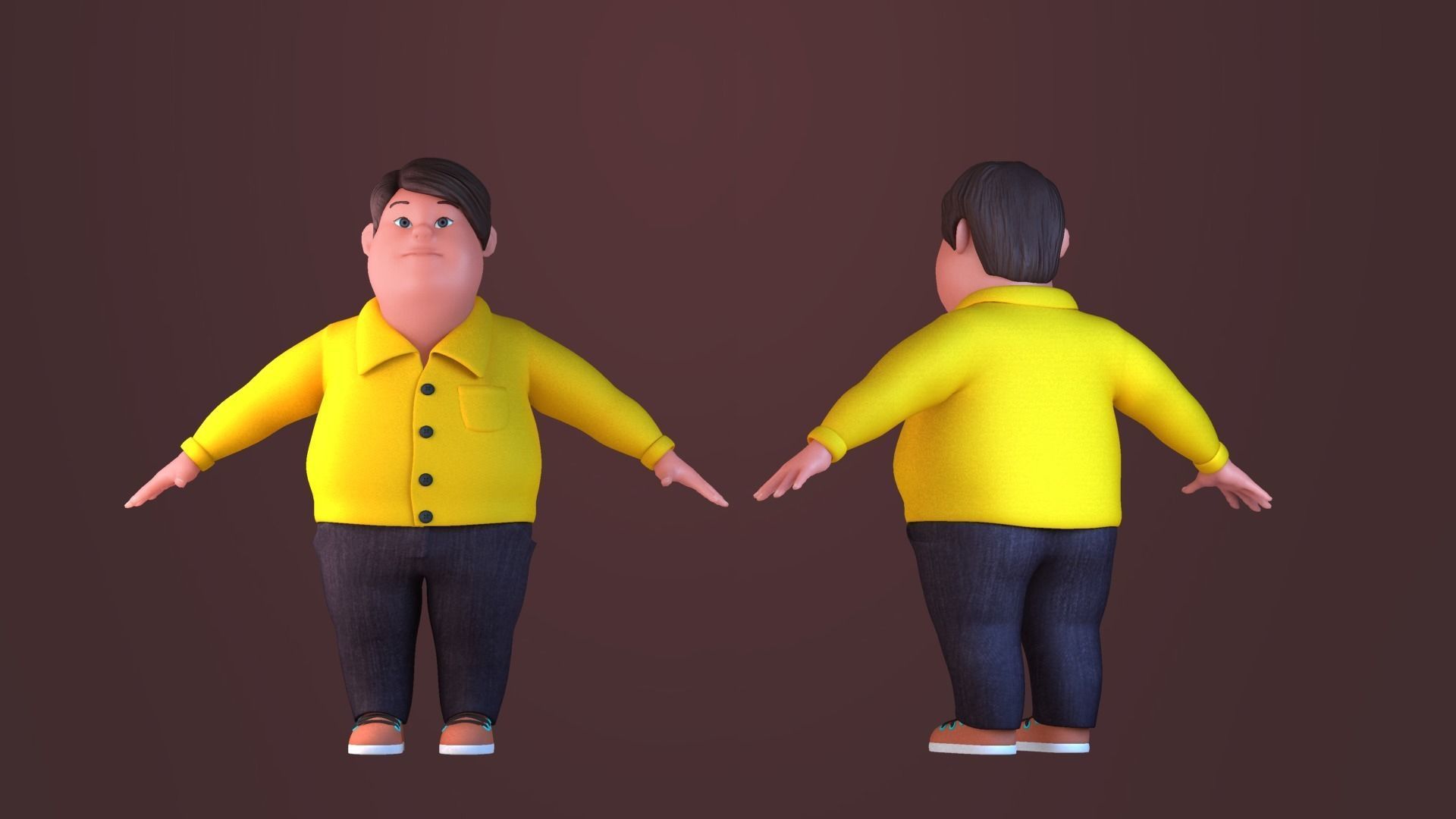 Animated characters Little Fat   Boys students passersby school 3D model_4
