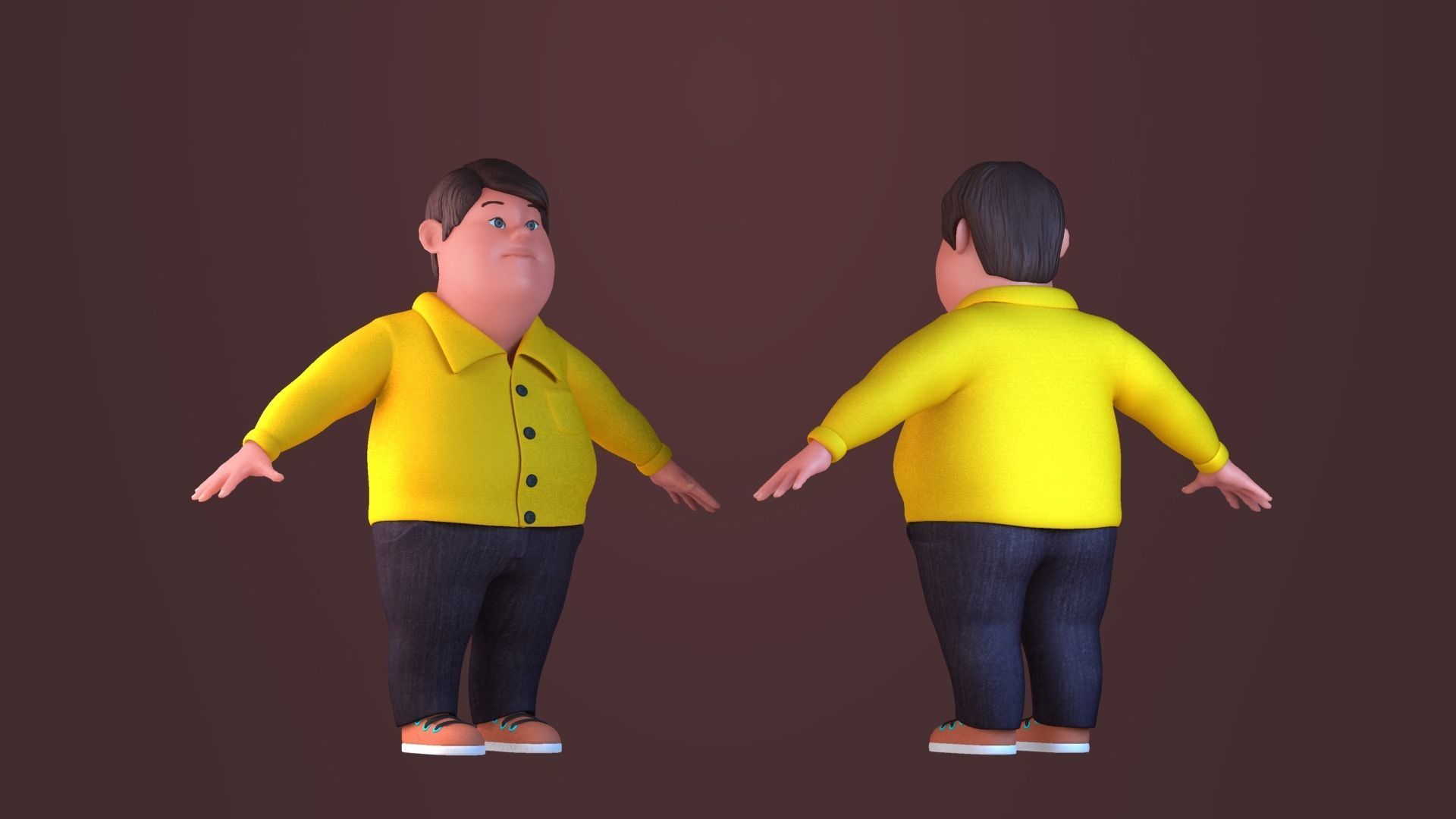 Animated characters Little Fat   Boys students passersby school 3D model_2