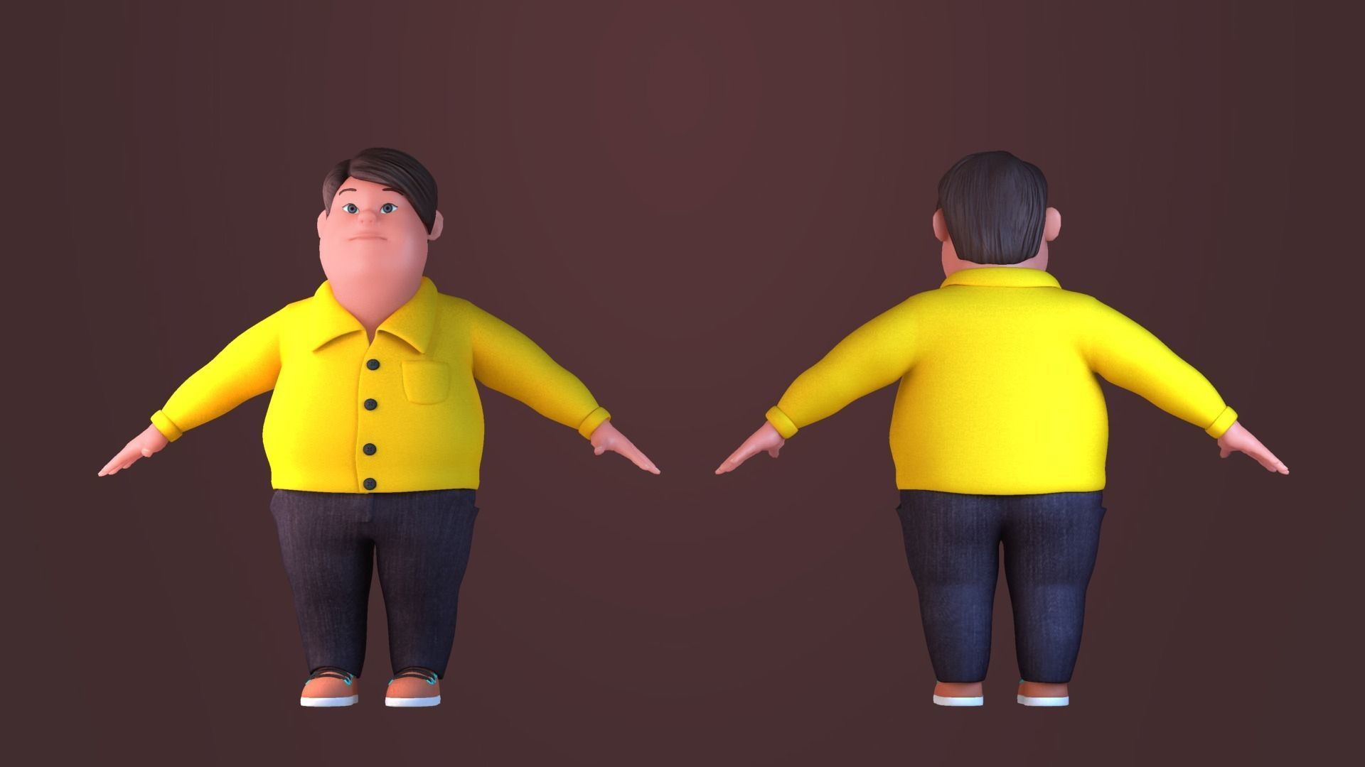 Animated characters Little Fat   Boys students passersby school 3D model_3