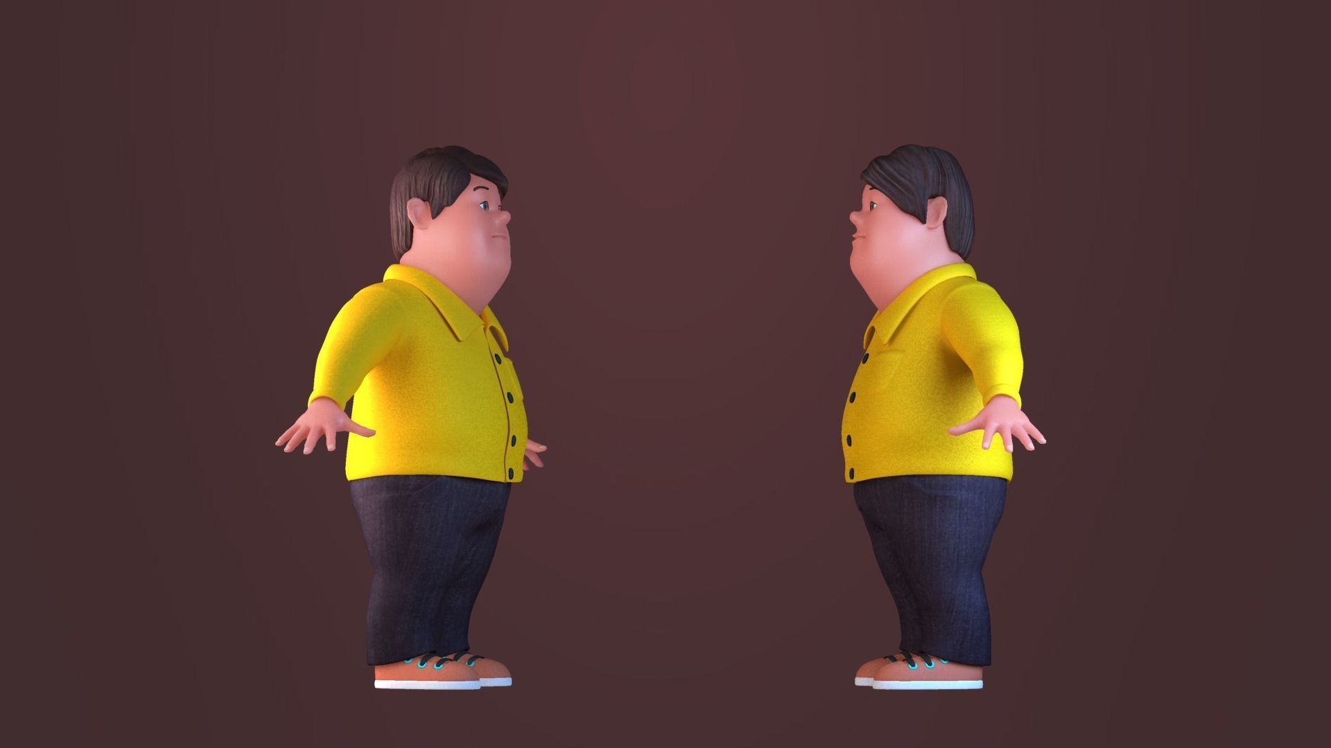 Animated characters Little Fat   Boys students passersby school 3D model_1