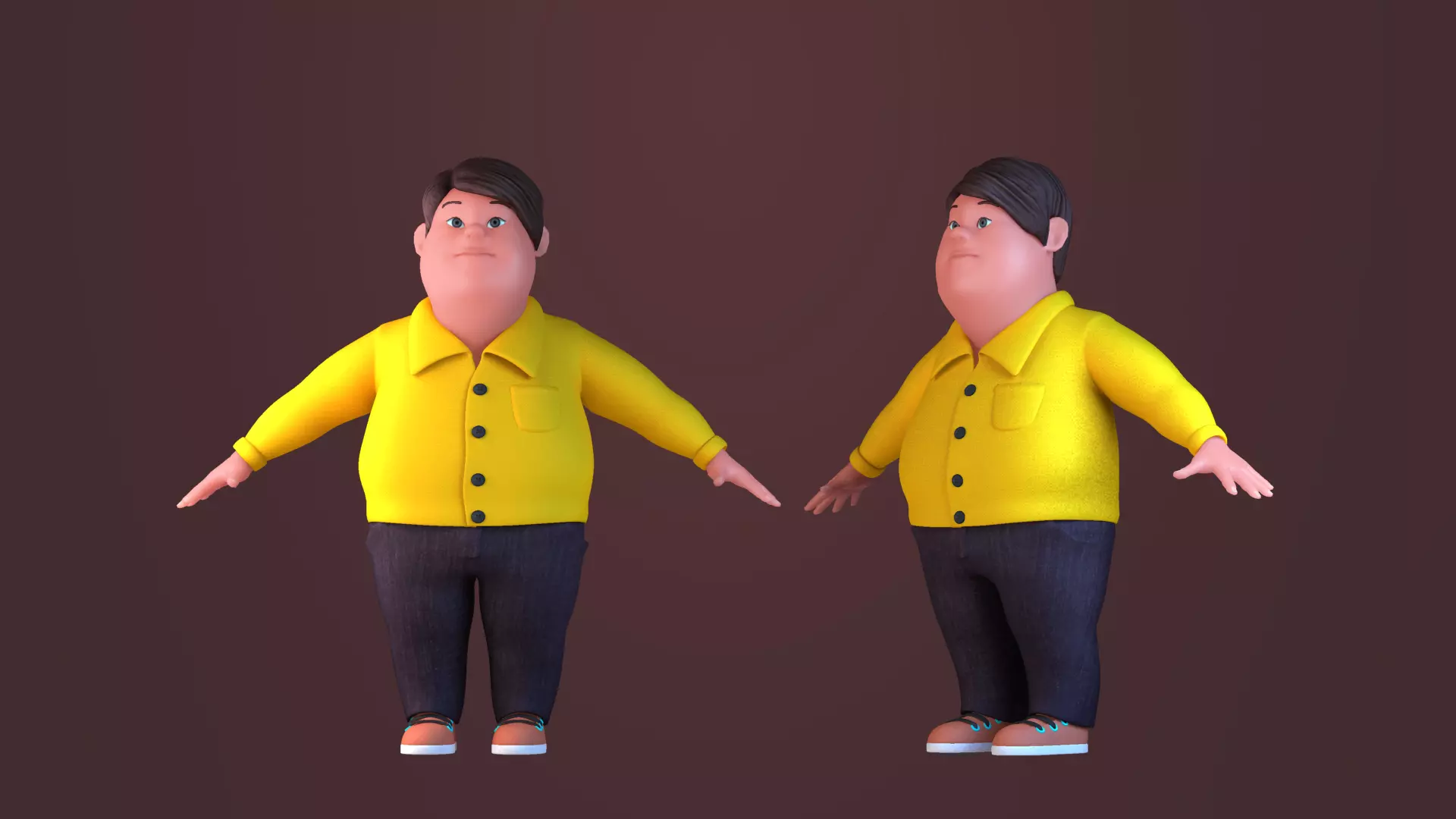 Animated characters Little Fat   Boys students passersby school 3D model_0