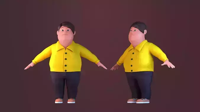 Animated characters Little Fat   Boys students passersby school 3D model