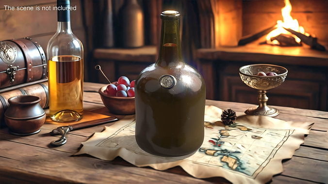 Antique Glass Rum Bottle 3D model 2