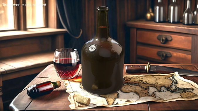 Antique Glass Rum Bottle 3D model 3