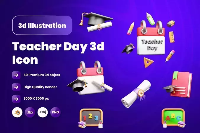 Teacher day 3d Illustration Icon Pack