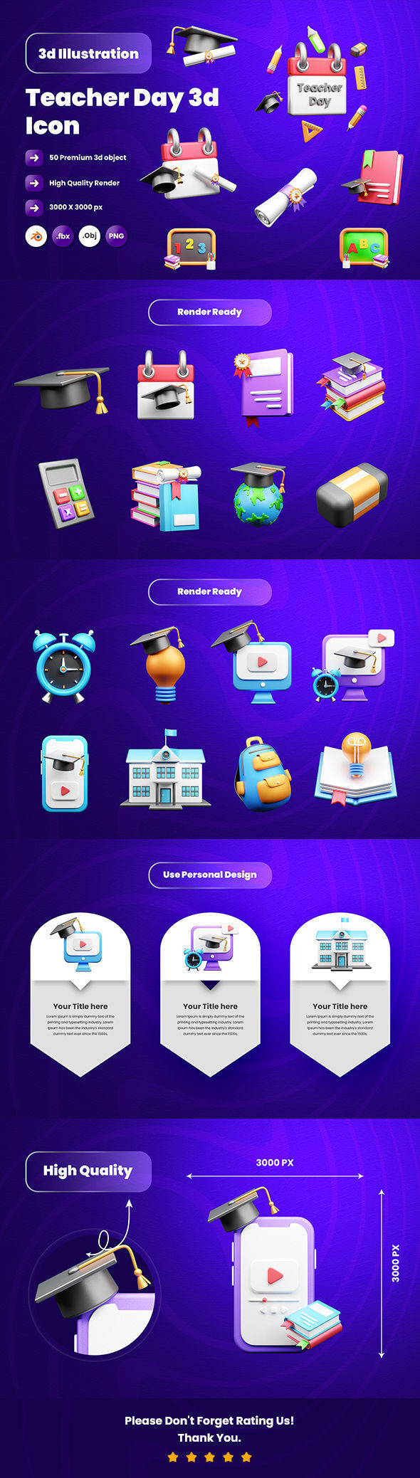 Teacher day 3d Illustration Icon Pack 3D model_5