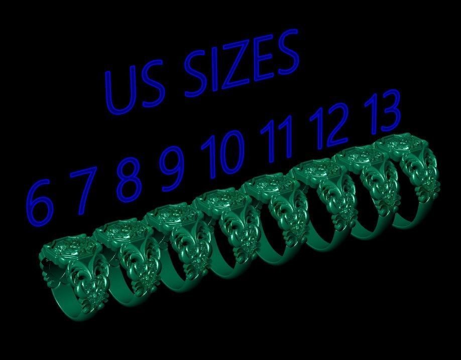 Lion baroque floral scrolls heraldic lily ring 3D print model_15