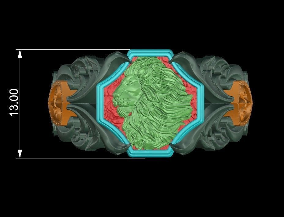 Lion baroque floral scrolls heraldic lily ring 3D print model_14