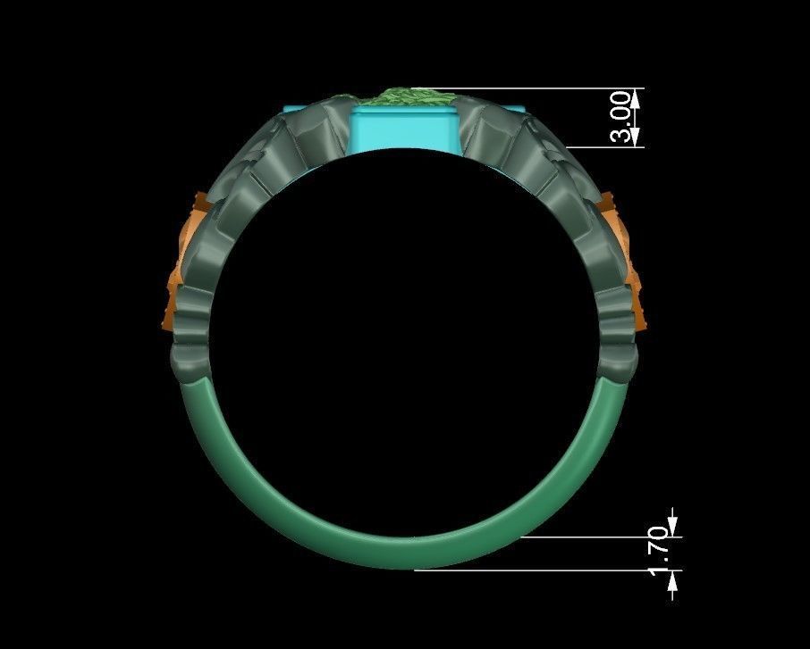 Lion baroque floral scrolls heraldic lily ring 3D print model_13