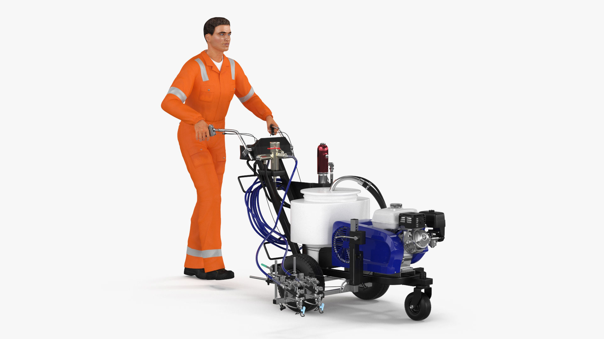 Road Worker with Cold Paint Line Striper 3D model
