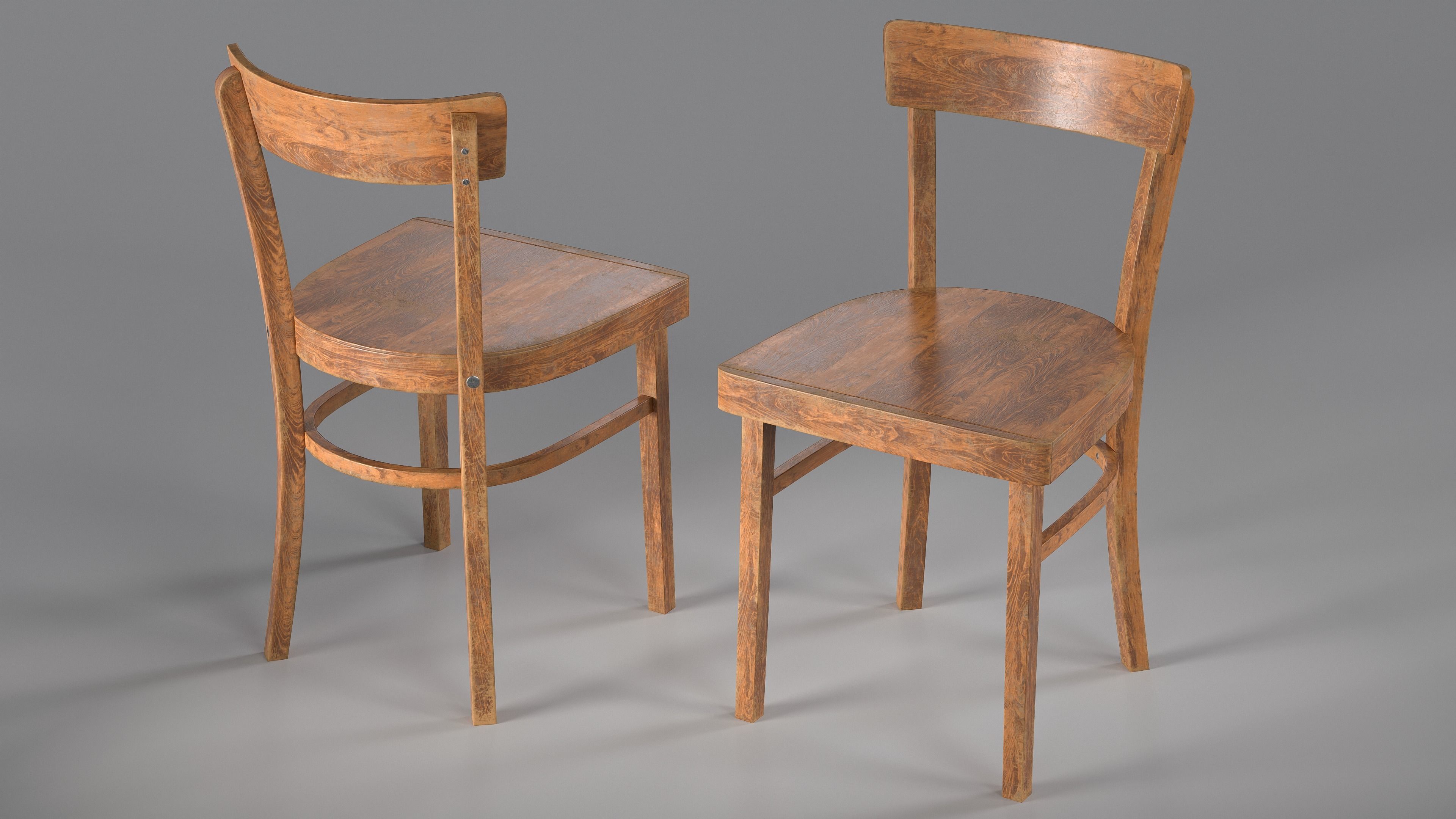 Wooden Chair Low-poly 3D model_2