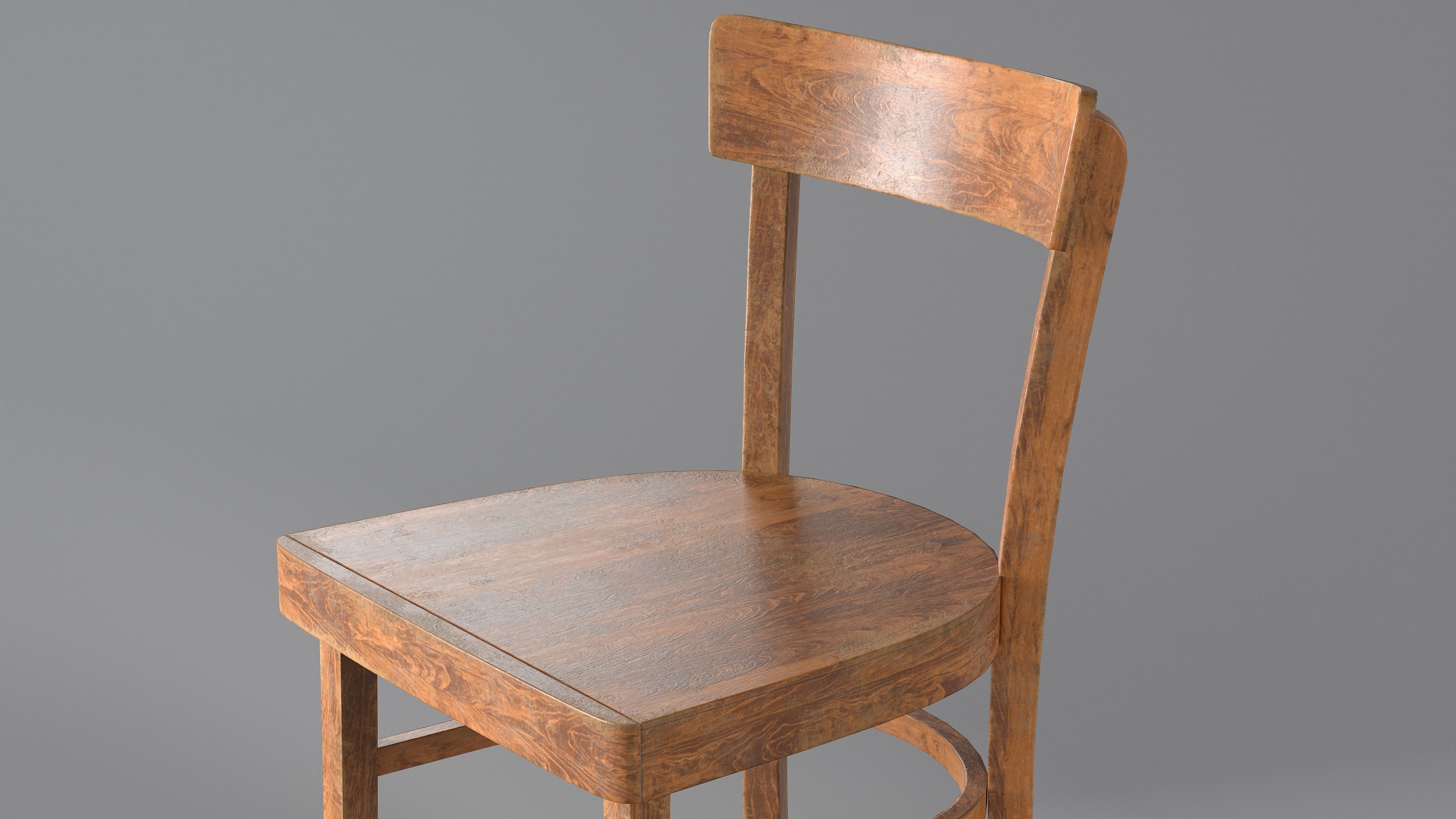 Wooden Chair Low-poly 3D model_4