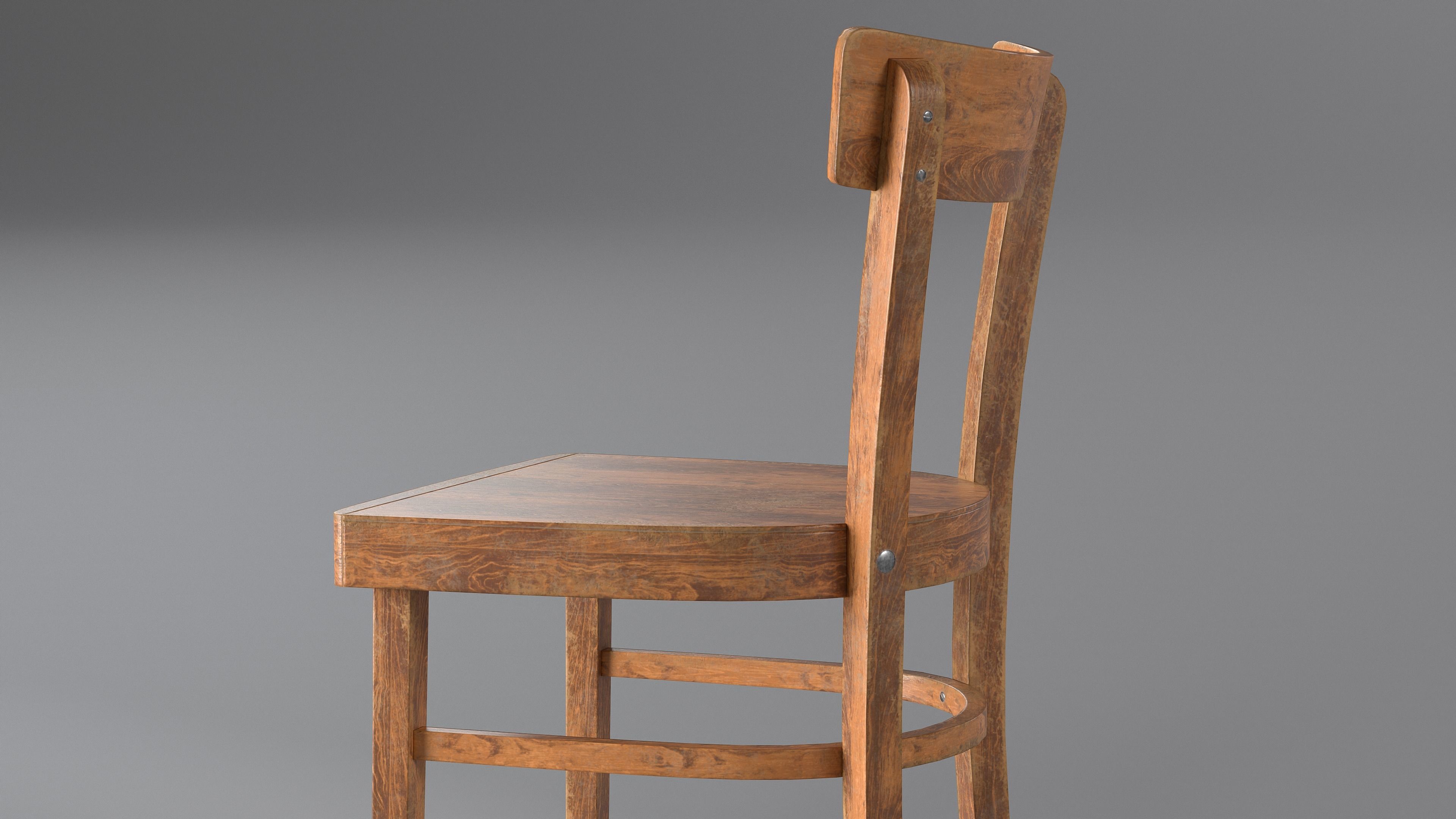 Wooden Chair Low-poly 3D model_6