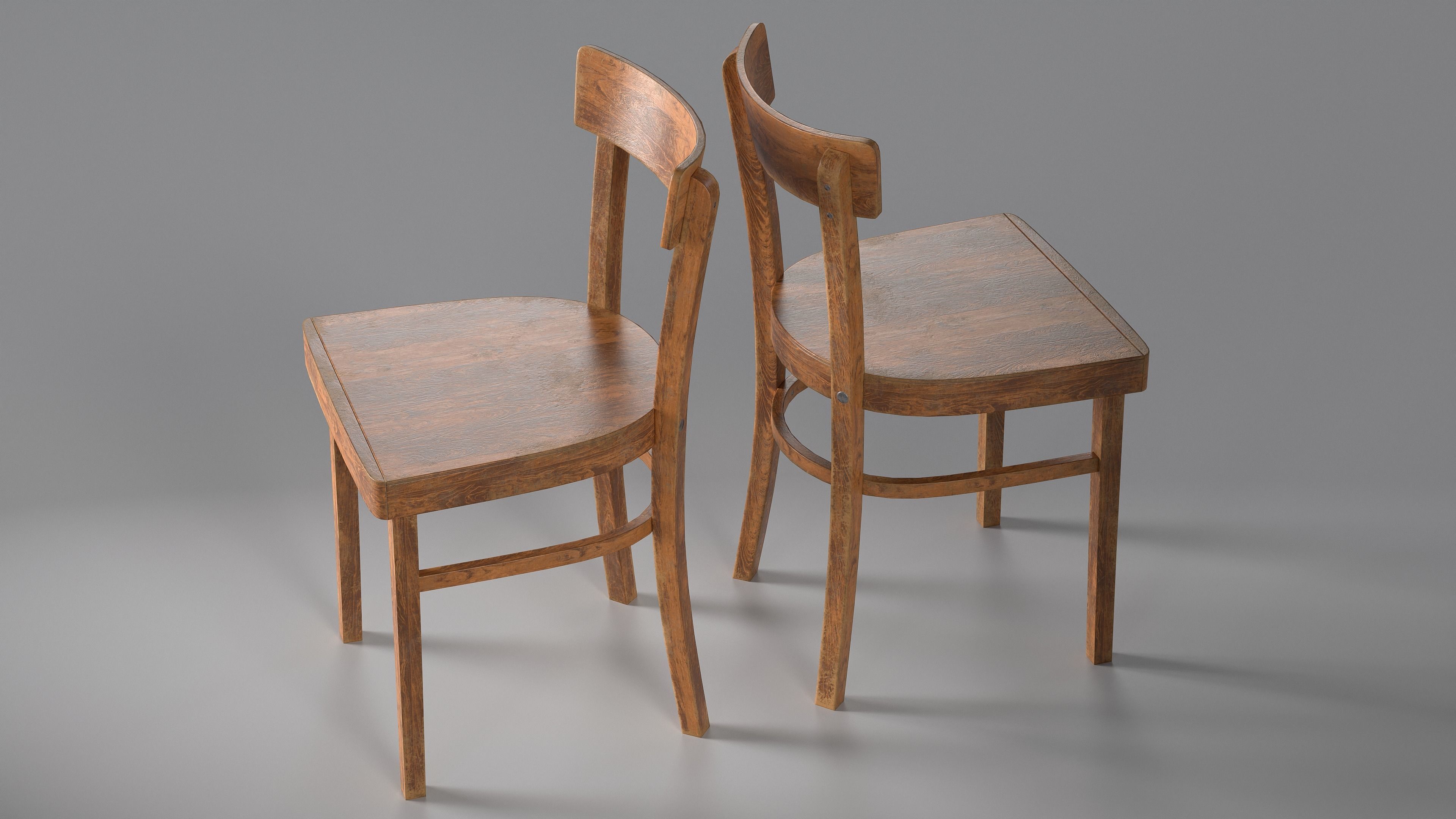 Wooden Chair Low-poly 3D model_3