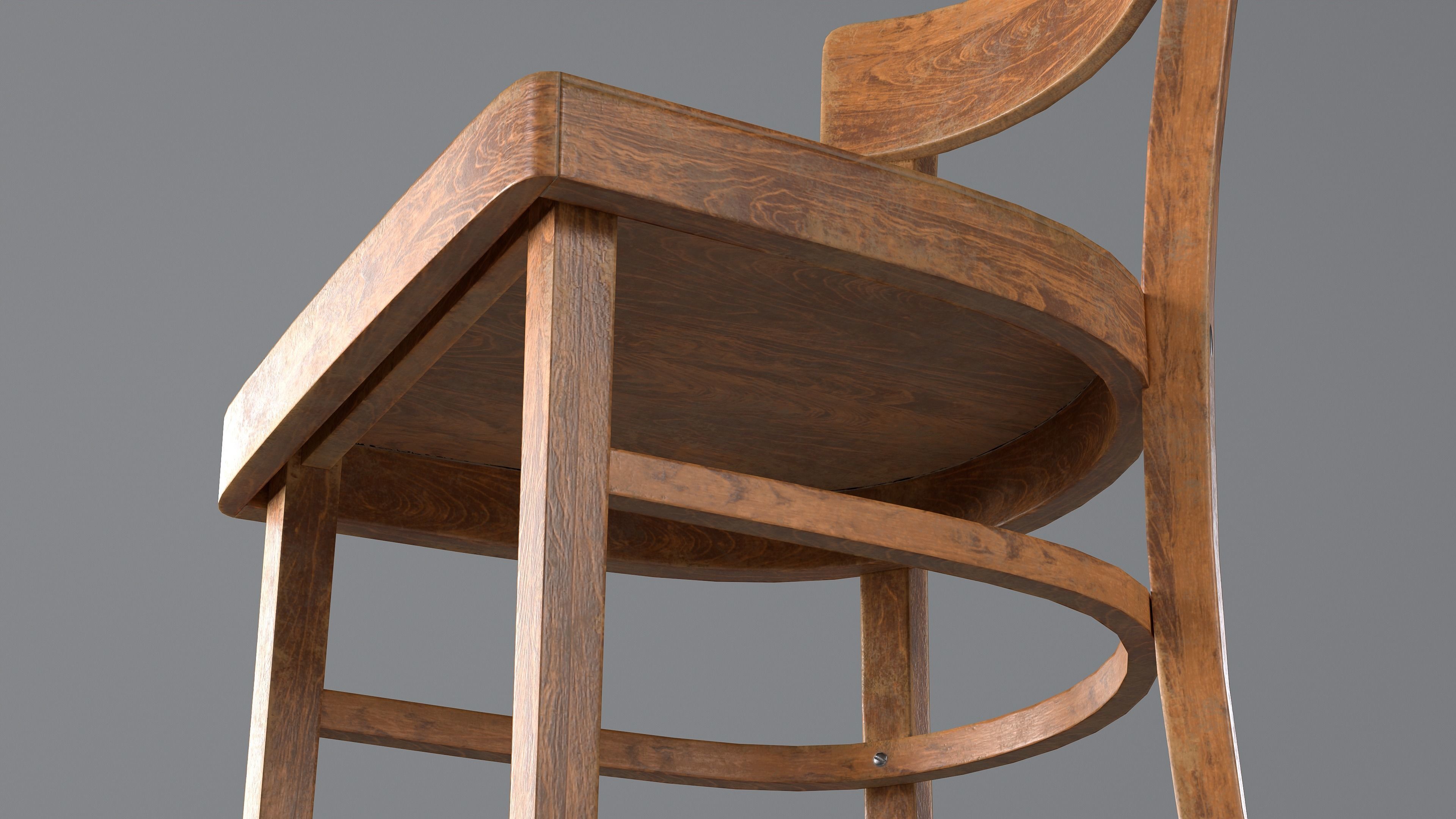 Wooden Chair Low-poly 3D model_9
